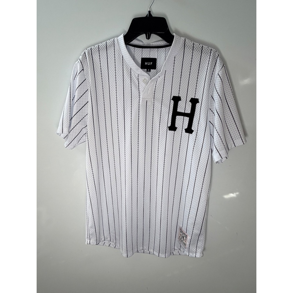 HUF Worldwide Pinstripe Mesh Baseball Jersey White Mens Medium
